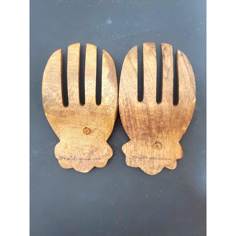 Vintage Handmade Wooden Salad Serving Forks 7" Retro Kitchen Utensils Decor